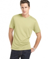 Try a little luxury. With a silky hand, this Perry Ellis T shirt is an upscale classic.