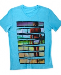 Color up your casual look with this graphic t-shirt from Bar III.