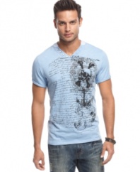 Gear up for summer with the on-trend style of this y-neck graphic t-shirt from INC International Concepts.
