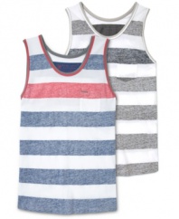 Line up with hip style wearing these striped tanks from Marc Ecko Cut & Sew.