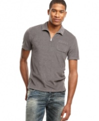 Soften up your style for summer with this terrycloth zip polo shirt from Sons of Intrigue.