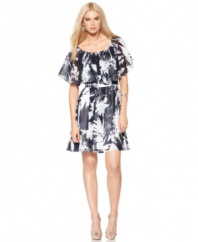 An abstract leaf print adds a graphic appeal to this floaty, feminine Vince Camuto chiffon dress -- perfect for a spring style!