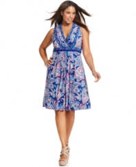 A flattering A-line shape and empire waist elegantly define INC's sleeveless plus size dress-- wear it from desk to dinner!