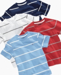 For a simple style that can refresh his look in big ways, he can throw on one of these cute striped tees from Tommy Hilfiger.