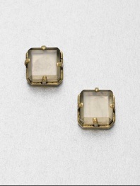 A simply chic piece with a faceted cube bead set in a goldtone setting. EpoxyGoldtone brassSize, about .59Post backImported 