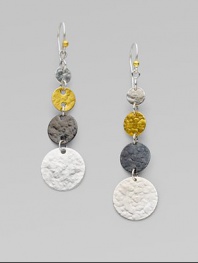 From the Lush Collection. A quartet of hammered metals - yellow gold and white and blackened sterling silver - create an artistic drop design.24k yellow gold Sterling silver length, about 2 Ear wire Imported