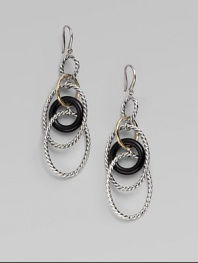 From the Mobile Collection. Signature twisted sterling silver links with 18k yellow gold and black onyx accents.Black onyx 18k yellow gold & sterling silver Length, about 2½ Width, about ¾ Ear wire Imported 