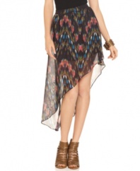 Sporting trend-right details galore -- from the sheer, illusion-style to the asymmetrical hem -- this skirt from Jessica Simpson is fashion-god approved!