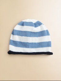 Sure to become a keepsake, this adorable hat combines both style and practicality in one great gift. Crafted in a combination of wide stripes with a rolled edge and the softness of pure cotton. CottonMachine washMade in USAFOR PERSONALIZATION Select a quantity, then scroll down and click on PERSONALIZE & ADD TO BAG to choose and preview your personalization options. Please allow 4-6 weeks for delivery. 