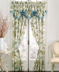 Inspired by the Greek Island of Corfu, this Croscill window valance features a lush, floral landscape on cotton/polyester fabric. Soft hues complete the traditional Mediterranean feel.