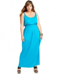 Take your style to great lengths with Soprano's sleeveless plus size maxi dress, accentuated by a smocked waist.