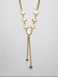 Wear your hearts on your neck with this sweet and sparkling style. Glass stoneGoldtone-plated brassLength, about 27.5Pendant size, about 3Spring ring closureImported 