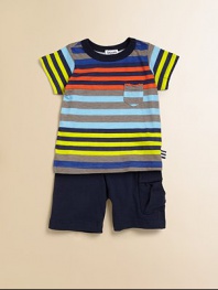 A plush cotton tee with cool, colorful stripes, paired with matching shorts, make this set a must-have for your little man.CrewneckShort sleevesPullover styleElastic waistCottonMachine washImported