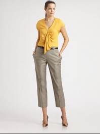 Sleek and cropped, this design features convenient front and back pockets, a chic skinny belt, a hint of sheen for an elegant look and stretch for a phenomenal fit.Hook-and-eye closureZip flyBelt loopsSkinny belt includedSlash pocketsWelt back pocketsFully linedInseam, about 2760% virgin wool/37% viscose/3% elastaneDry cleanImported Model shown is 5'10 (177cm) wearing US size 4. 