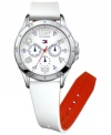 Tommy Hilfiger's iconic red, white and blue style is at the forefront of this sporty timepiece.