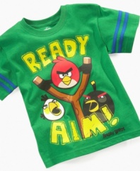 He can set his sights on fresh style with this Angry Birds graphic t-shirt from Epic Threads, featuring his favorite feathered characters.