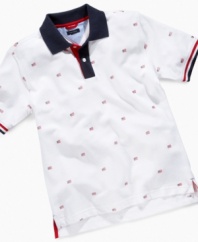 An allover flag print on this Franklin polo shirt from Tommy Hilfiger makes this look perfect for his summer style.
