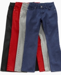 Deck out his denim collection with a pair of these straight-legged, colored jeans from Request. (Clearance)