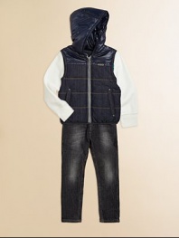 He'll be ready for anything in this reversible vest with statement script embroidered onto the back.Attached hoodZip frontFront zip pocketsPolyesterHand washImported
