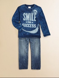 Your little one will love smiling wide in this comfy tee washed to look like well-worn denim.CrewneckLong sleevesCottonMachine washImported