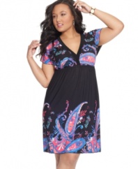 Celebrate warmer temps with Ruby Rox's short sleeve plus size dress, defined by a flattering empire waist.