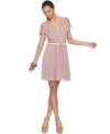 A fluttery, feminine Bar III dress get's a pop of bright with a neon skinny belt -- perfect for adding unexpected edge! Wear it with embellished flats or wedges for a spring day-to-night look!