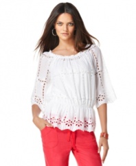Warm weather demands lightweight fabric: Eyelet's romantic look and lightweight feel make INC's petite blouse a must-have!