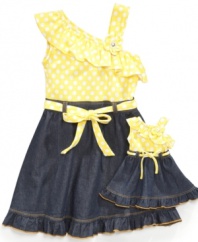 Bolder off the shoulder. This sunny dress and matching doll outfit from Sweet Heart Rose are perfect for pretty play with her best friend on bright summer days.
