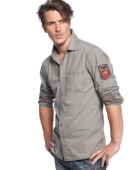 Call your style to attention with this military-inspired shirt from Andrew Charles.