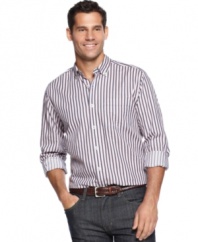 Take the night off; you deserve it. Let Tommy Bahama take care of your weekend evening style with this striped shirt.