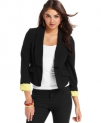A layer for all occasions, this blazer from XOXO pairs open-front style with bright cuff design!