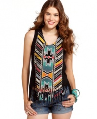 Go tribal with Miss Chevious this season via a top that flaunts the trend-right print -- as well as a hem of swingy fringes!