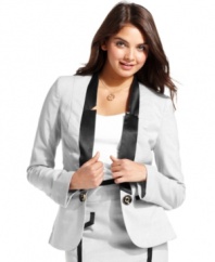 Boy-chic: contrast-color satin trims add tuxedo style to this tailored blazer from XOXO!