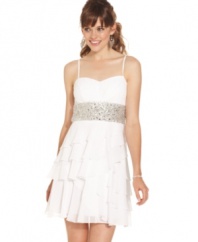 Soft tiers are accented by jeweled applique on this sweet and fluttery dress from B Darlin.