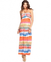From the colorful wooden beads to the caribbean-inspired print, beach style is in full supply on this halter maxi dress from American Rag!