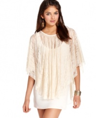 A delicate lace overlay adds poncho style to this crush-worthy party dress from Urban Hearts!