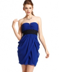 Dark lace contrasts the rich, cobalt hue of this tulip-style party dress from Hailey Logan!