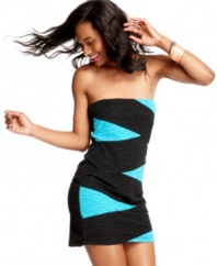 Commit to super-fun style in this textured, two-toned dress that compels you to dance the night away! From BCX.