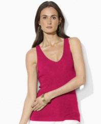 Crafted from lightweight ribbed-knit cotton, Lauren by Ralph Lauren's essential V-neck top is mercerized for a smooth, soft hand and subtle luster.