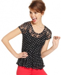 Crafted from lace and boasting a femme peplum hem, this polkadot top from Fresh Brewed is all about girl power!
