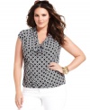 Refresh your casual wear this season with MICHAEL Michael Kors' cap sleeve plus size top, featuring a geometric print and draped neckline-- it's an Everyday Value!