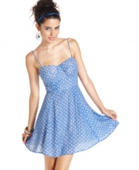 Hot bustier style meets oh-so cute polkadots on this a-line dress from Material Girl that plays to your flirty nature!