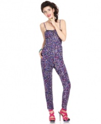 Colorful, confetti-like dots burst over a harem pants jumper -- and makes every day feel like a fiesta! From Material Girl.