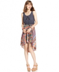Pretty in print: a skirt of graphics lends colorful whimsy to this one-of-a-kind, high-low dress from American Rag!