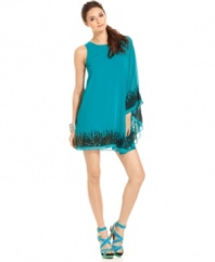 An oversized one-shoulder sleeve adds drama to this glam MM Couture sequined dress -- perfect for a summer soiree!