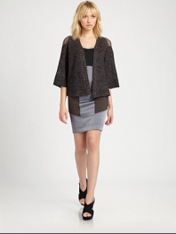 EXCLUSIVELY AT SAKS.COM. A heathered knit style with an open front and loose knit details at shoulders. Open front Three-quarter length kimono sleevesSheer, loose knit shouldersAbout 24 from shoulder to hem57% linen/27% cotton/16% nylonDry cleanImported of Italian fabricsModel shown is 5'9½ (176cm) wearing US size Small.