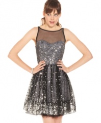 Twinkle, twinkle like a star in this dress from Ruby Rox! An explosion of silver paillettes highlights the girlish a-line shape.