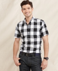 Large plaid on this slim fit shirt from Tommy Hilfiger makes it must have if you want to get checked out this season.