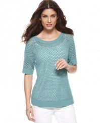 Fishnet knit gives August Silk's sweater an airy feel. Pair it with a bright tank top for a layered look with plenty of color!