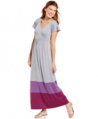 Pretty, casual style: Four Stars updates the classic maxi dress with flutter sleeves and chic colorblock design.